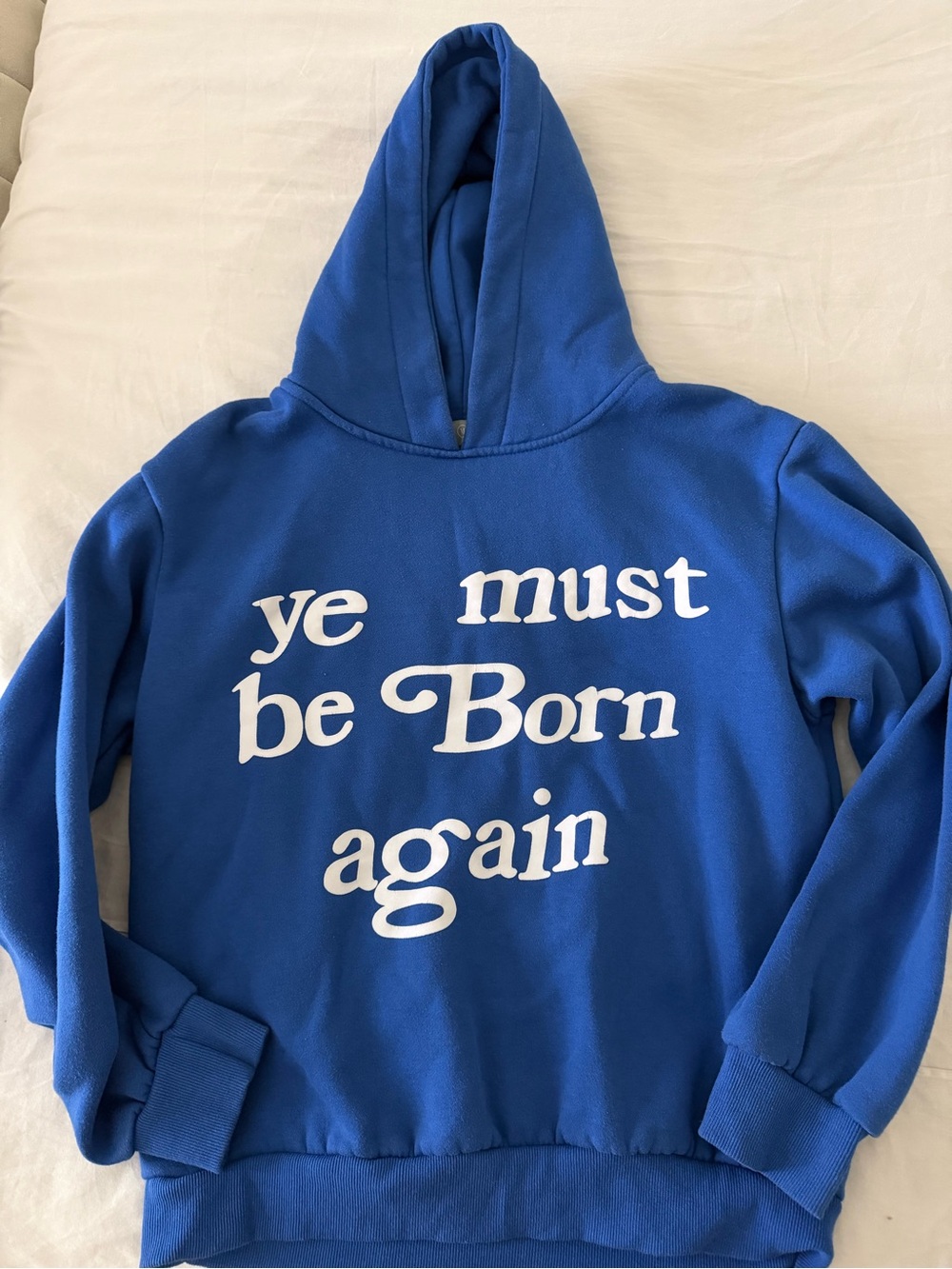 Kayne West merch Blue Graphic Hoodie "ye must be Born again"